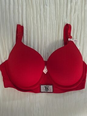 Victoria's Secret Red T-Shirt Bra with Rhinestone Logo